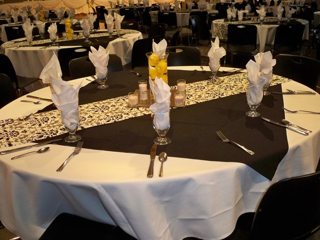 Black, Gold and White Table Set Up